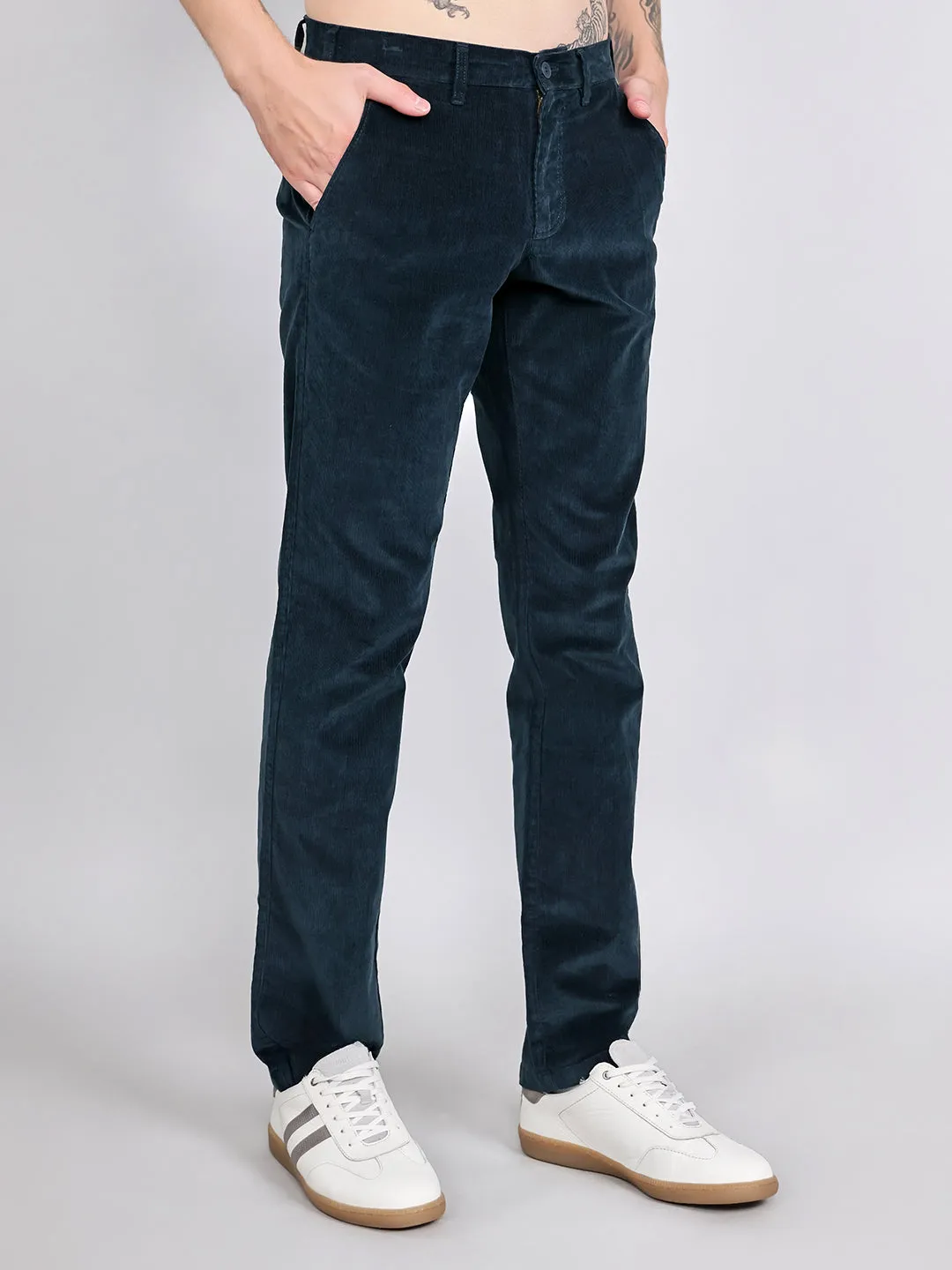 Men Navy Blue Solid Slim Fit Trouser sold by Monte Carlo product image thumbnail 3