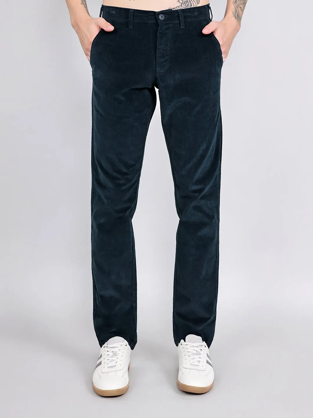 Men Navy Blue Solid Slim Fit Trouser sold by Monte Carlo