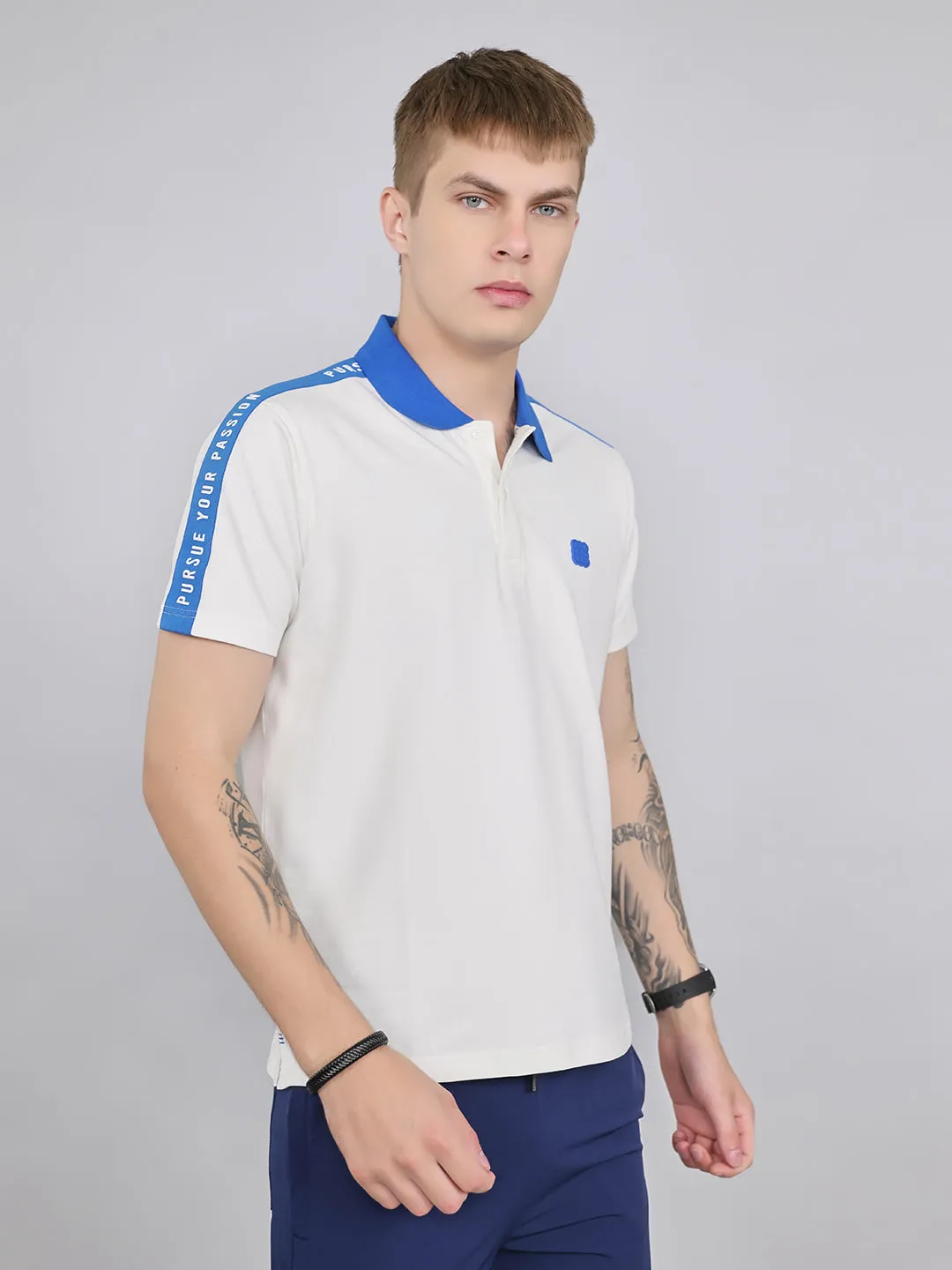 Rock.it Men White Solid Collar Half Sleeve T-Shirt sold by Monte Carlo product image thumbnail 3