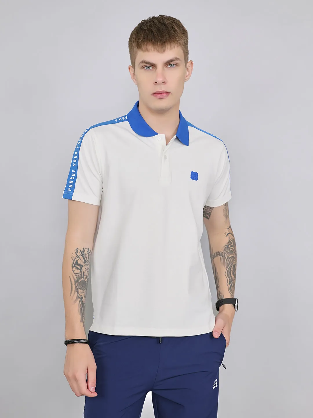 Rock.it Men White Solid Collar Half Sleeve T-Shirt sold by Monte Carlo