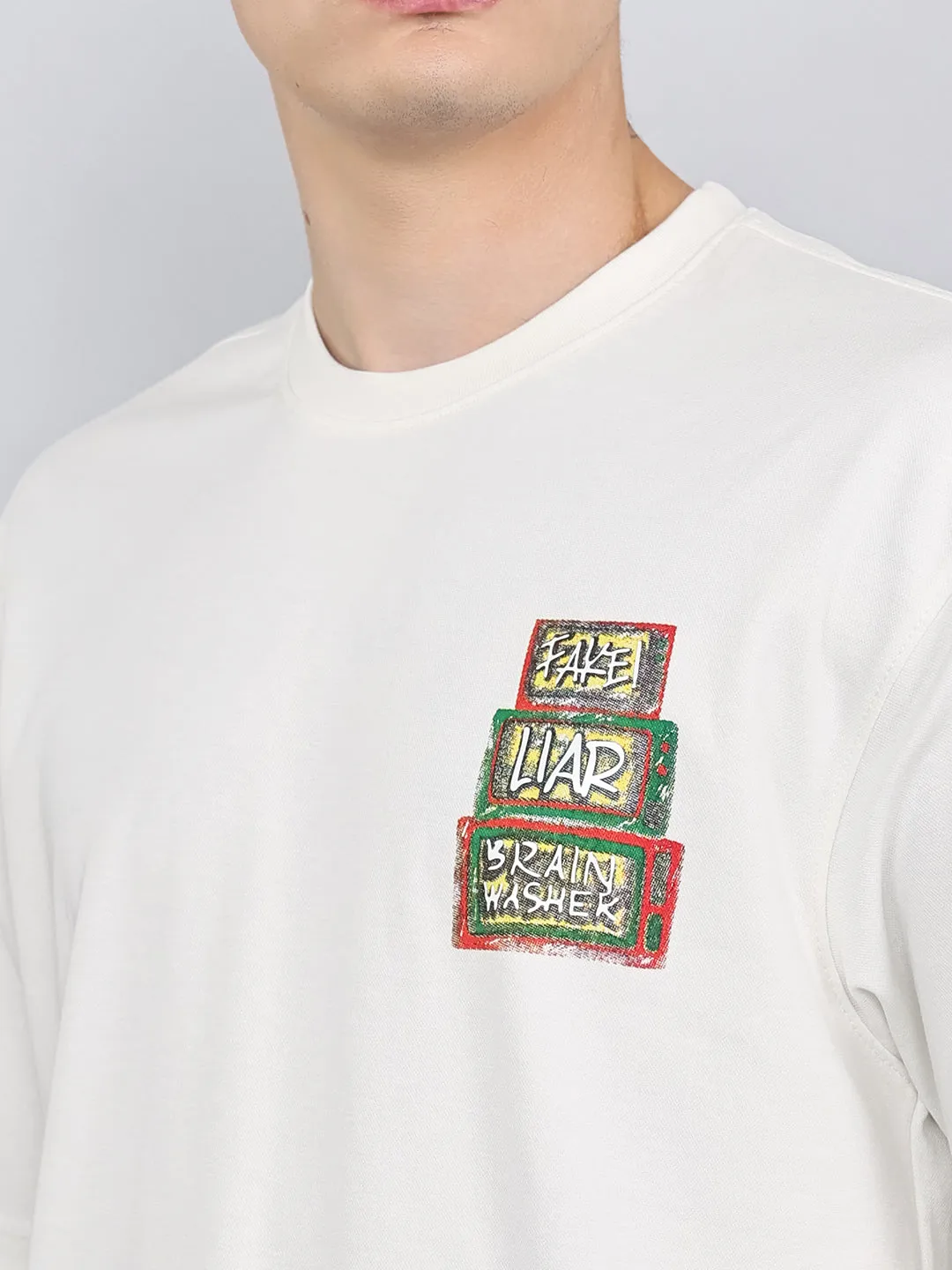 Rock.it Men Off White Printed Round Neck Drop Shoulder Half Sleeve T-Shirt sold by Monte Carlo product image thumbnail 5