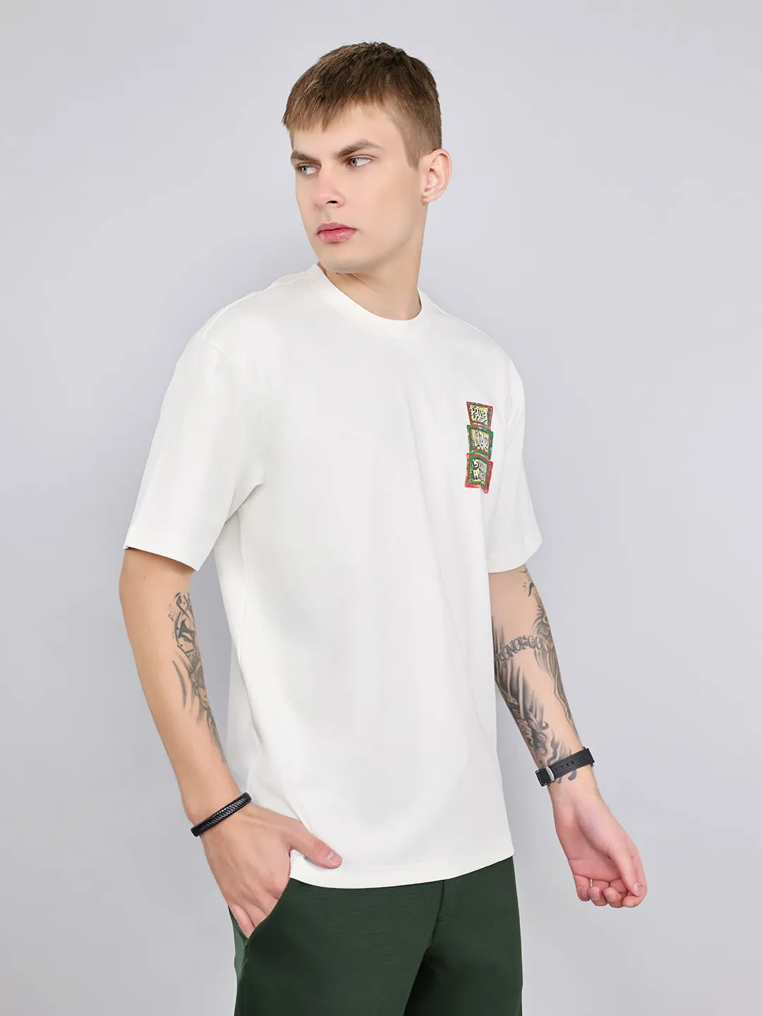 Rock.it Men Off White Printed Round Neck Drop Shoulder Half Sleeve T-Shirt sold by Monte Carlo product image thumbnail 3