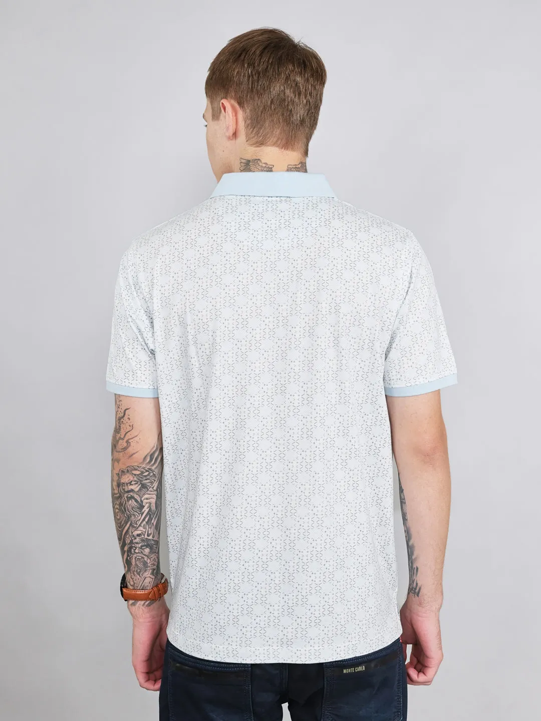 Men Sky Blue Printed Collar Half Sleeve T-Shirt sold by Monte Carlo product image thumbnail 4