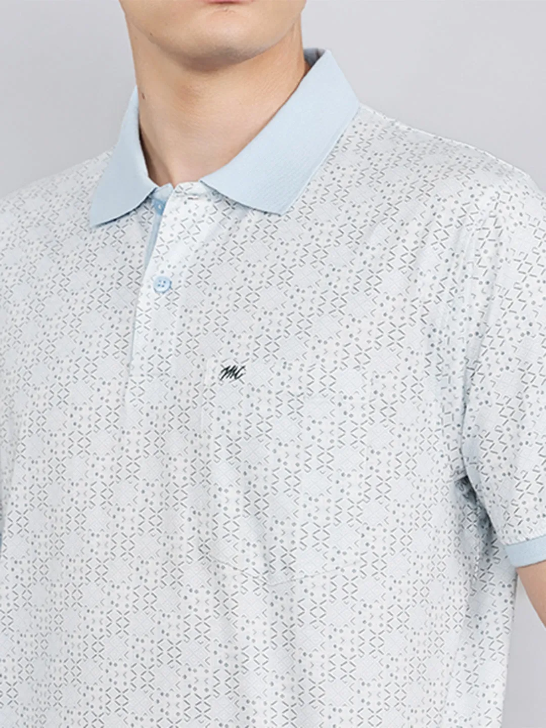 Men Sky Blue Printed Collar Half Sleeve T-Shirt sold by Monte Carlo product image thumbnail 5