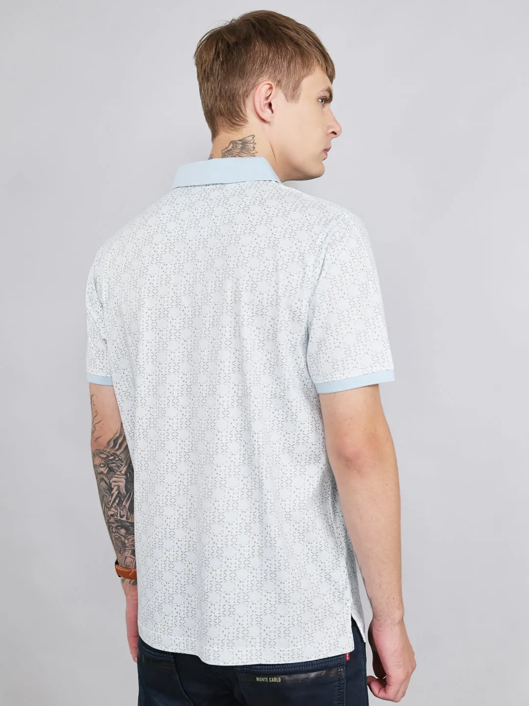 Men Sky Blue Printed Collar Half Sleeve T-Shirt sold by Monte Carlo product image thumbnail 3