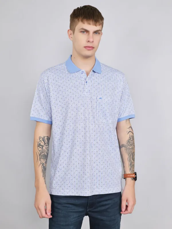 Men Sky Blue Stripe Collar Half Sleeve T-Shirt made by Monte Carlo