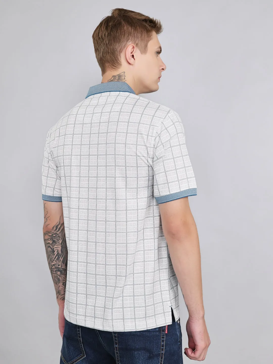 Men White Printed Collar Half Sleeve T-Shirt sold by Monte Carlo product image thumbnail 4