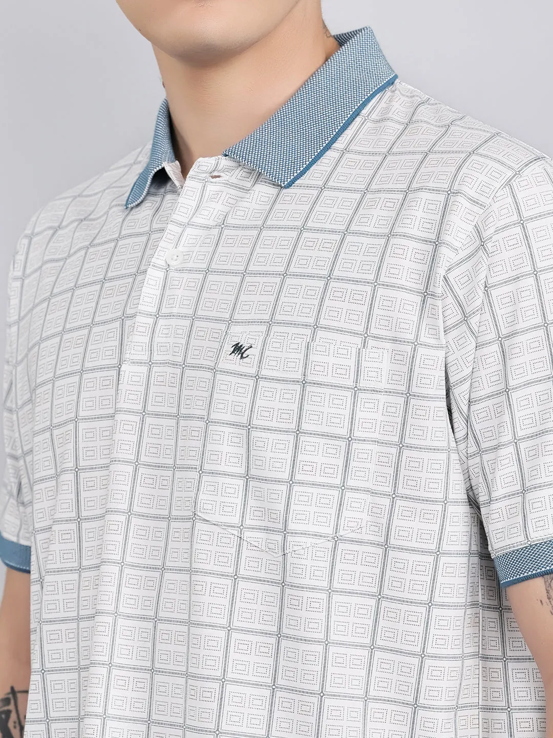 Men White Printed Collar Half Sleeve T-Shirt sold by Monte Carlo product image thumbnail 5