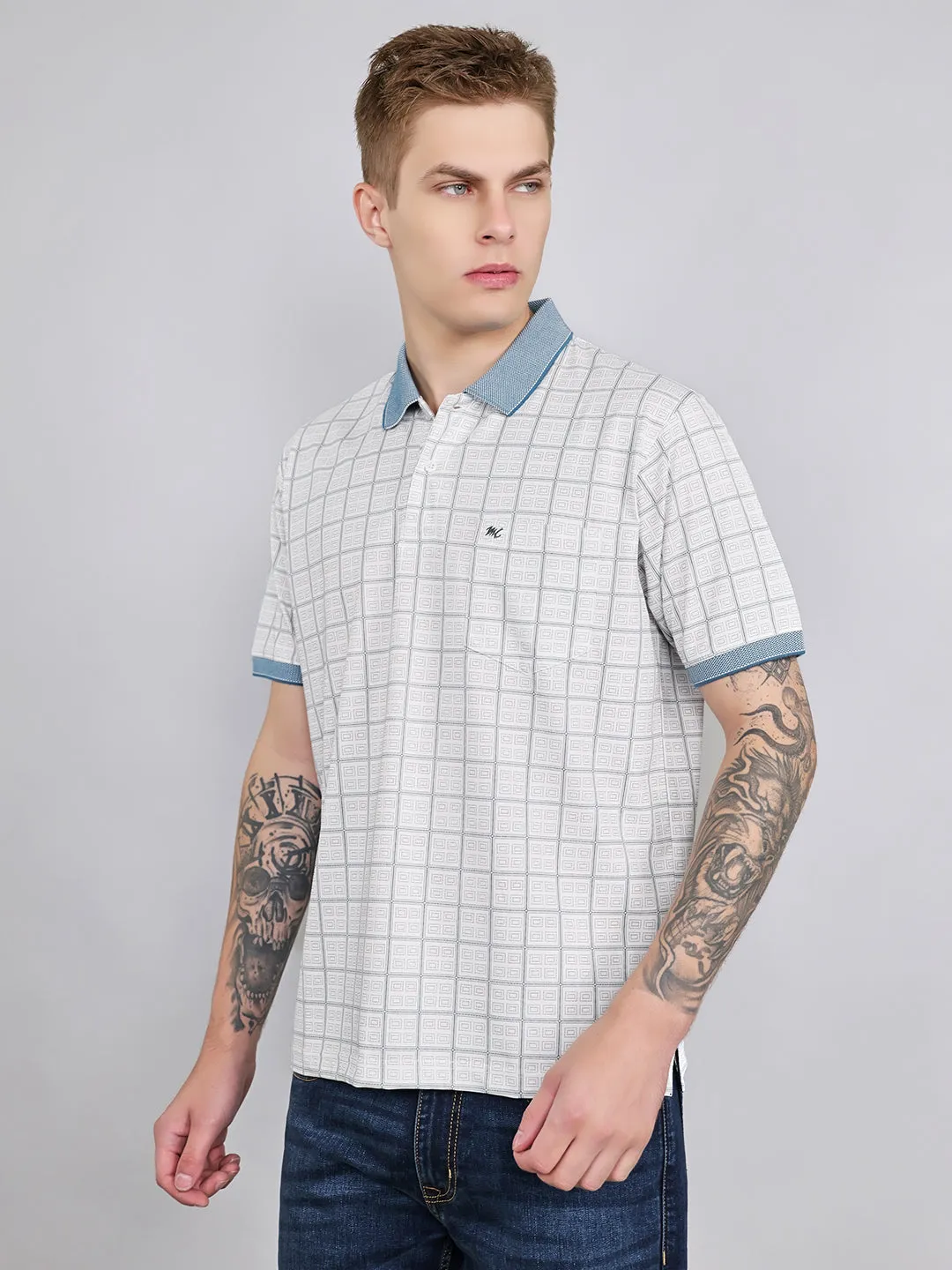 Men White Printed Collar Half Sleeve T-Shirt sold by Monte Carlo product image thumbnail 2