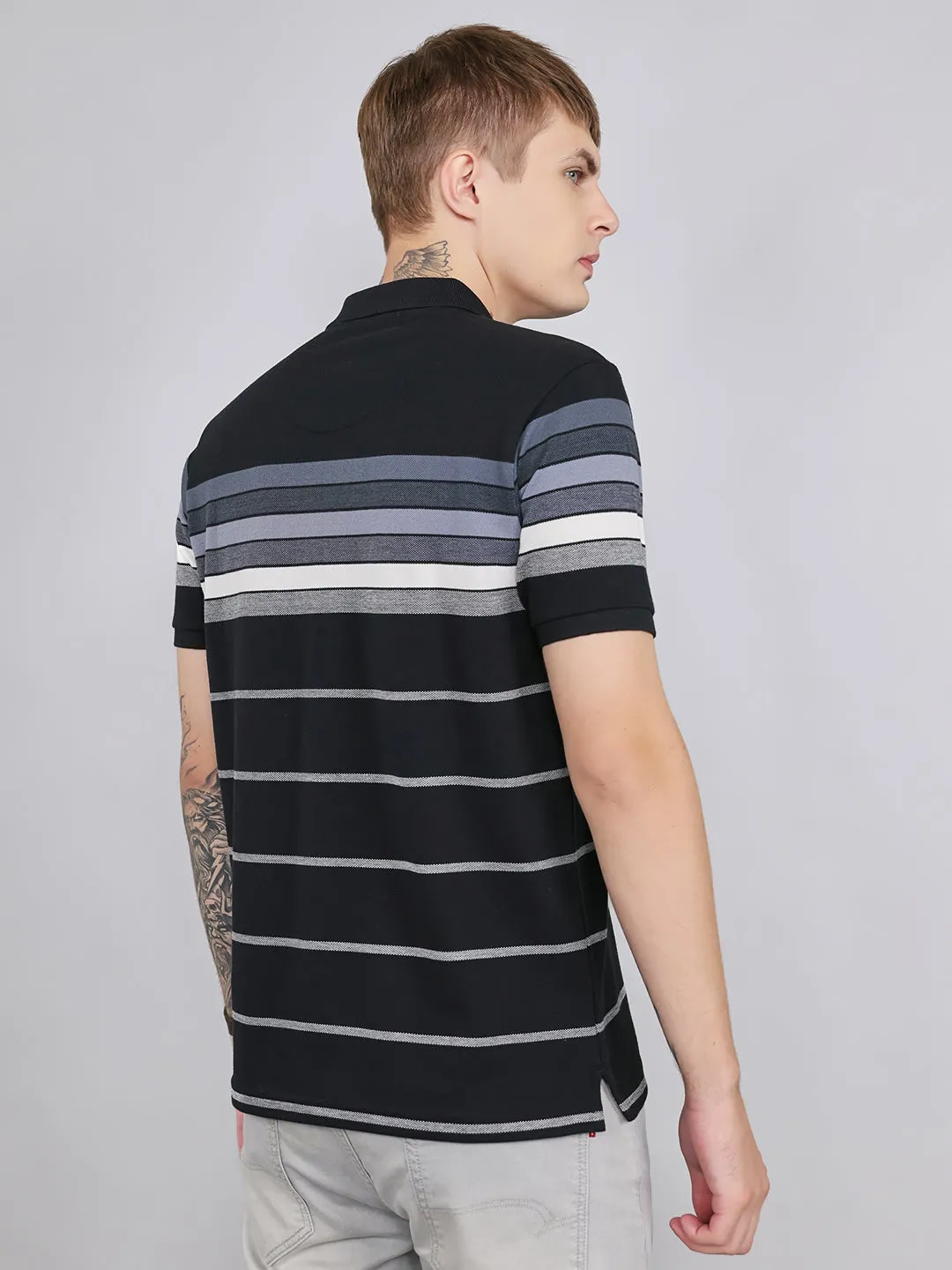Men Black Stripe Collar Half Sleeve T-Shirt sold by Monte Carlo product image thumbnail 4