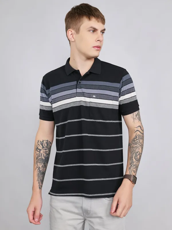 Men Black Stripe Collar Half Sleeve T-Shirt made by Monte Carlo