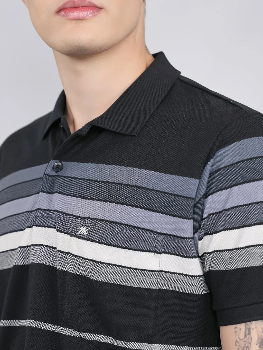 Men Black Stripe Collar Half Sleeve T-Shirt sold by Monte Carlo product image thumbnail 5