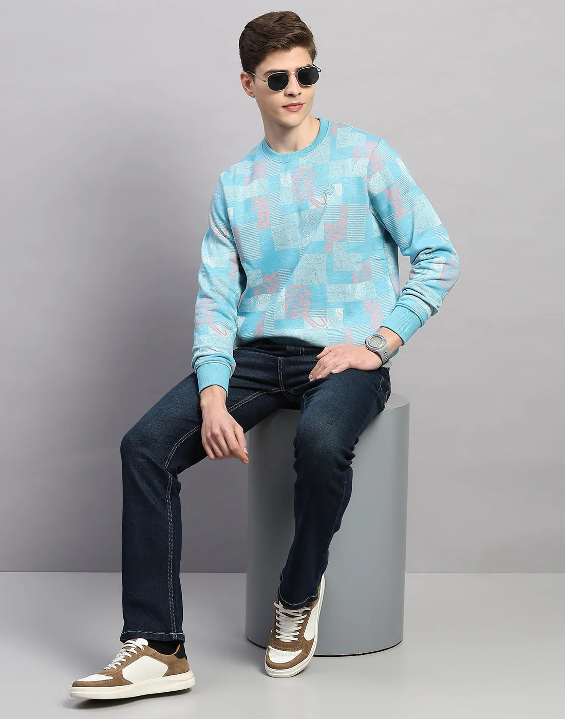 Men Sky Blue Printed Round Neck Full Sleeve Sweatshirt sold by Monte Carlo product image thumbnail 5