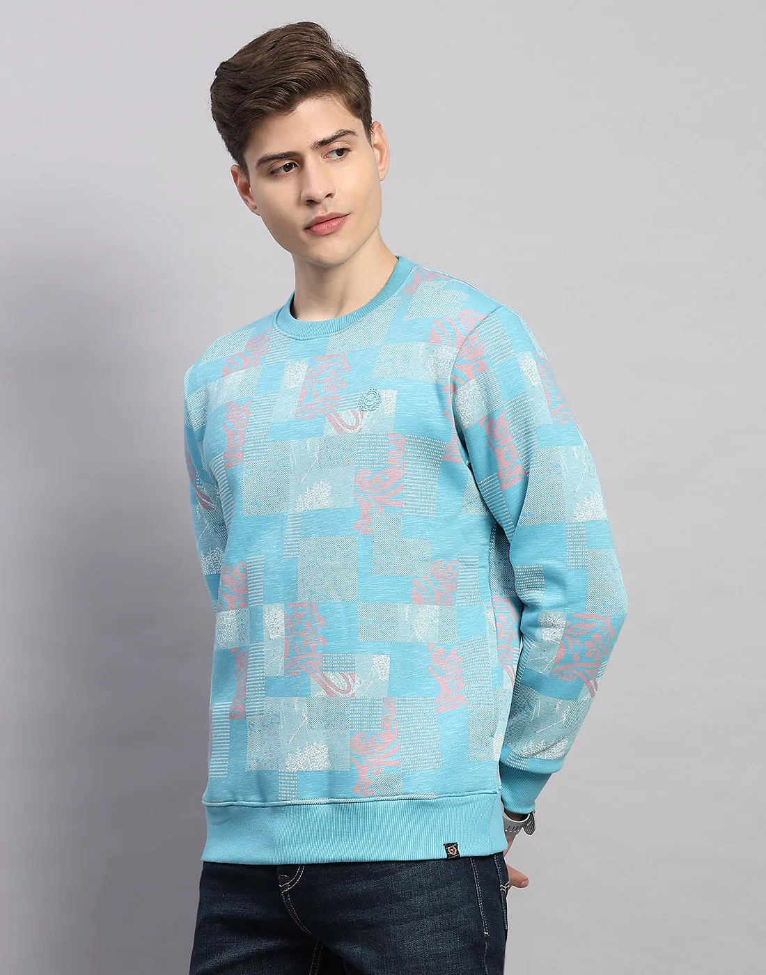 Men Sky Blue Printed Round Neck Full Sleeve Sweatshirt sold by Monte Carlo product image thumbnail 2