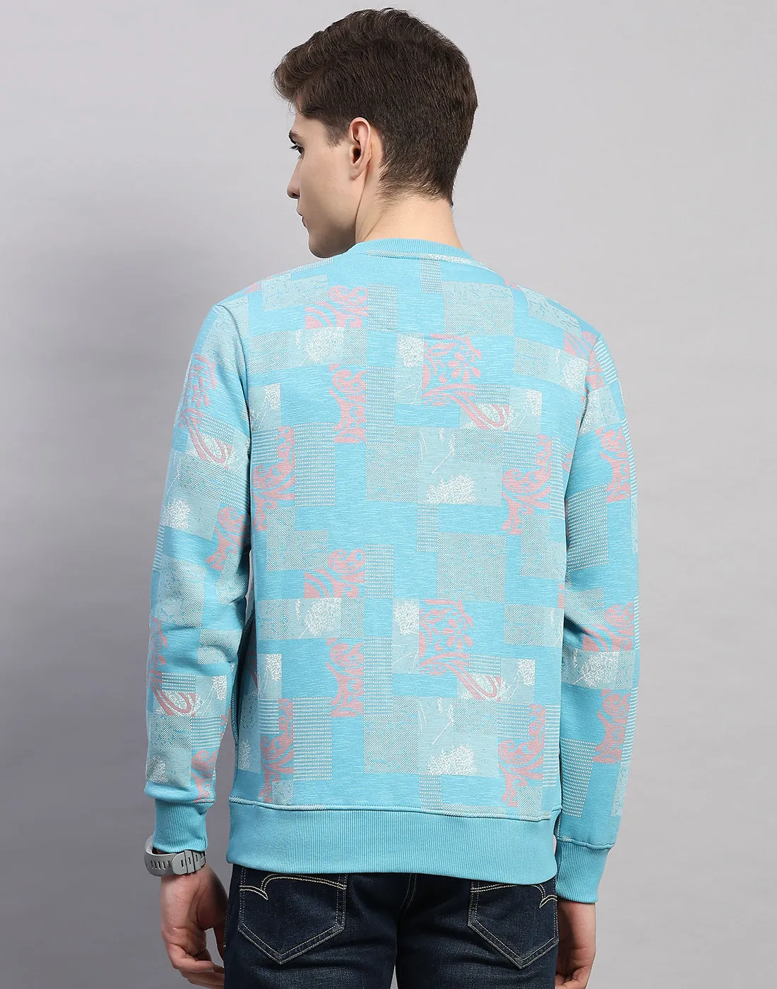 Men Sky Blue Printed Round Neck Full Sleeve Sweatshirt sold by Monte Carlo product image thumbnail 4