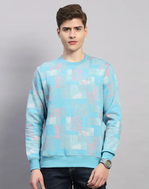Men Sky Blue Printed Round Neck Full Sleeve Sweatshirt sold by Monte Carlo