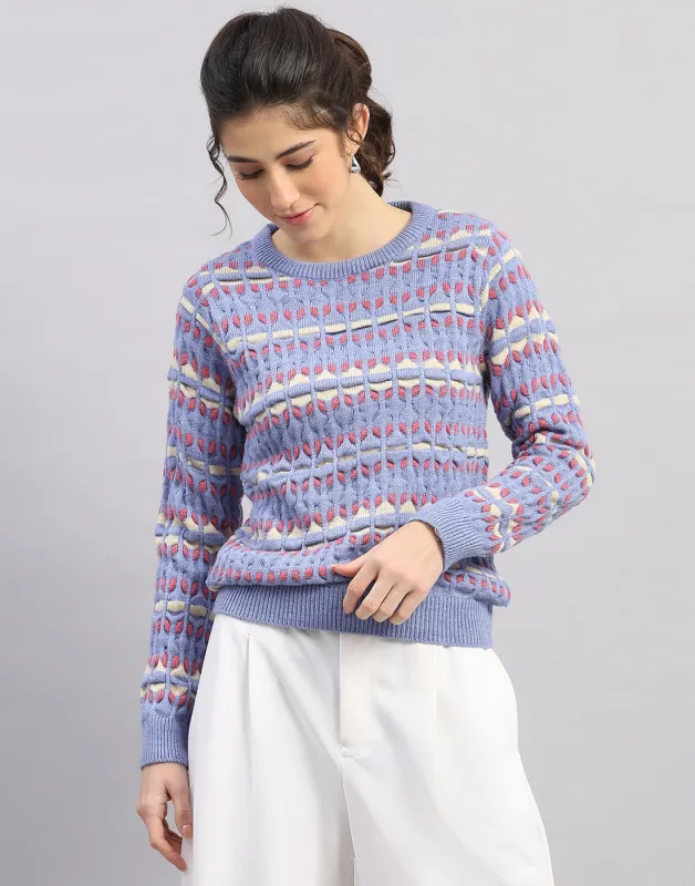 Women Light Blue Solid Round Neck Full Sleeve Winter Top made by Monte Carlo
