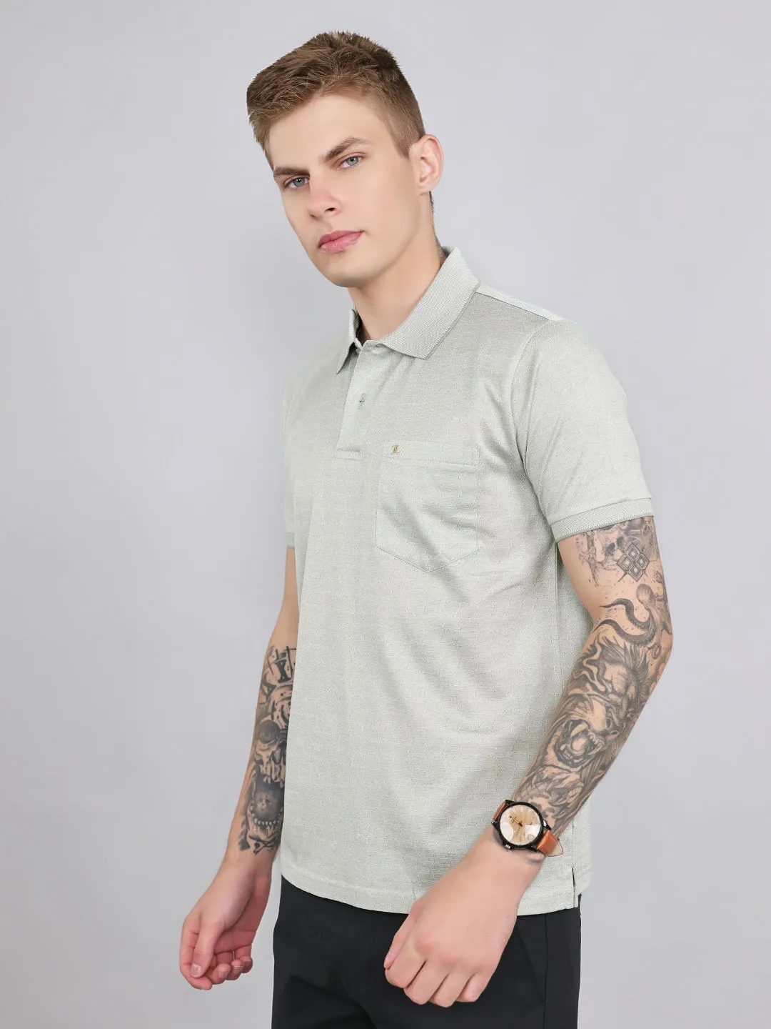 Luxuria Men Sea Green Printed Collar Half Sleeve T-Shirt sold by Monte Carlo product image thumbnail 2