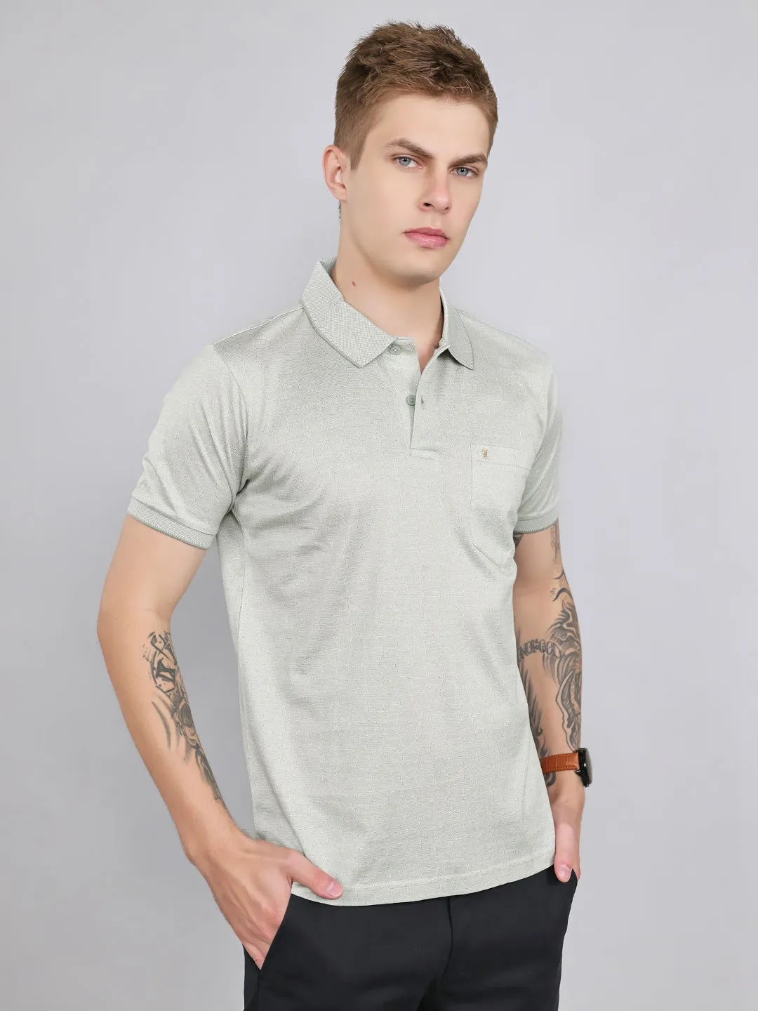 Luxuria Men Sea Green Printed Collar Half Sleeve T-Shirt sold by Monte Carlo product image thumbnail 3
