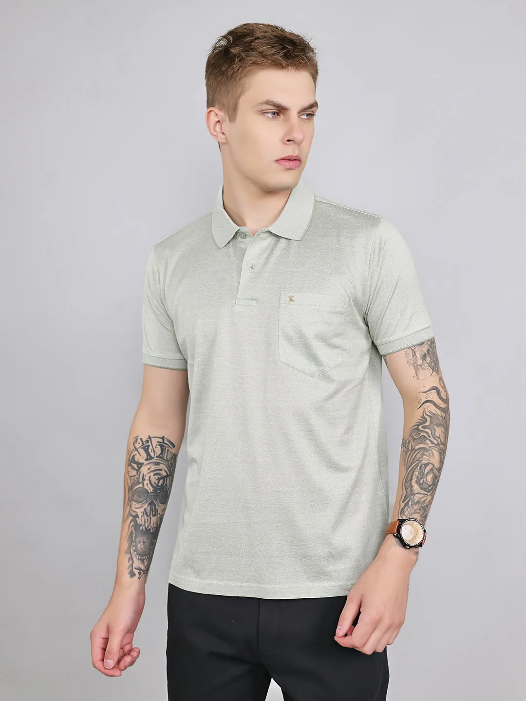 Luxuria Men Sea Green Printed Collar Half Sleeve T-Shirt sold by Monte Carlo