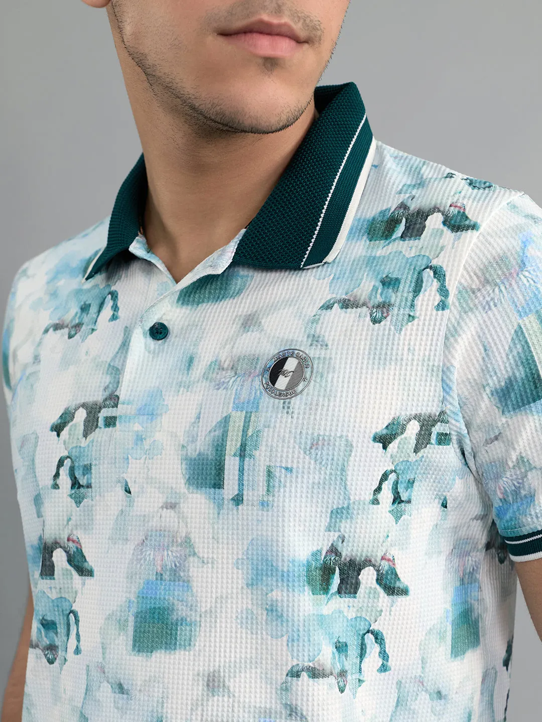 Men Green Printed Collar Half Sleeve T-Shirt sold by Monte Carlo product image thumbnail 5