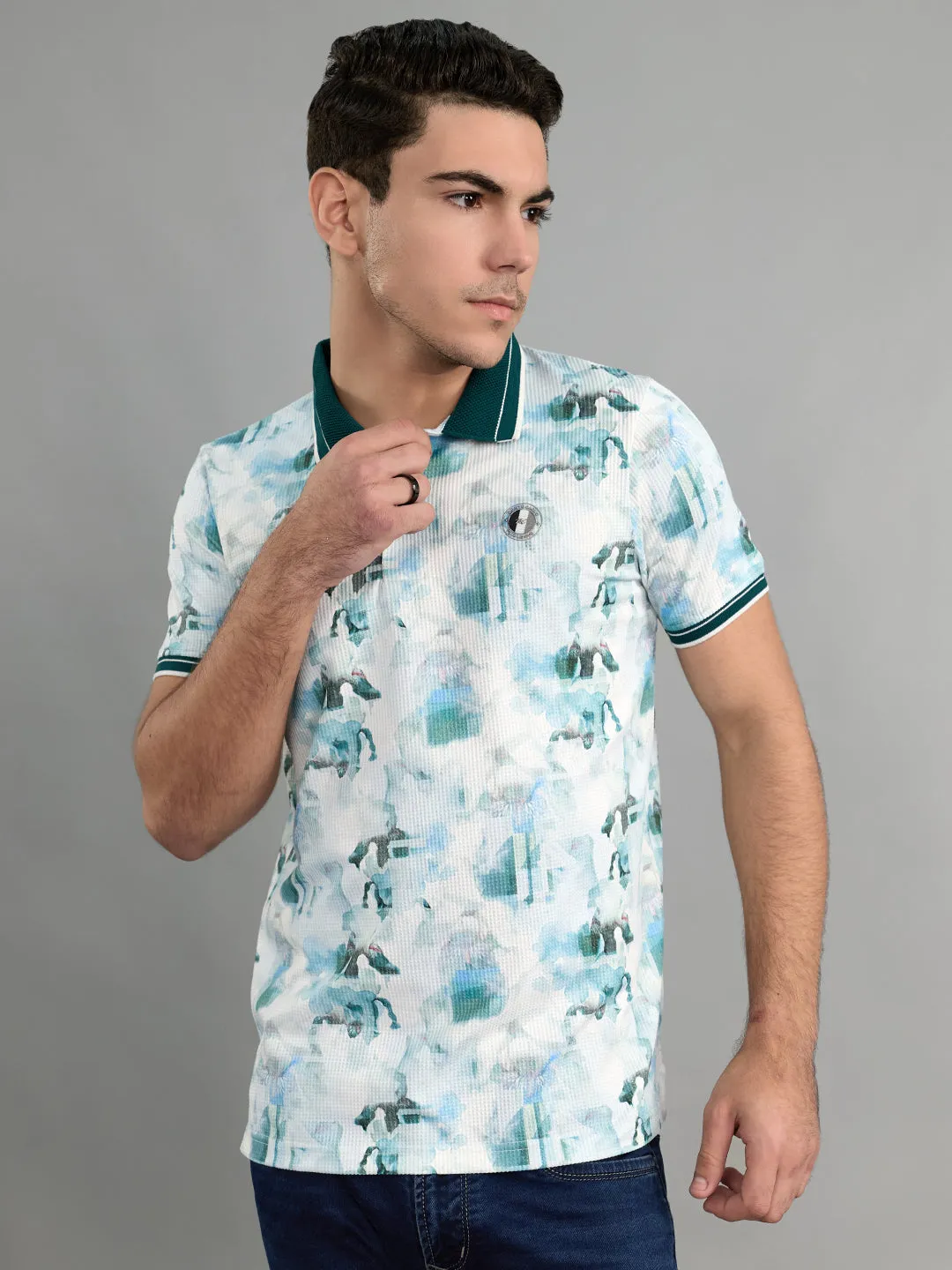 Men Green Printed Collar Half Sleeve T-Shirt sold by Monte Carlo product image thumbnail 2