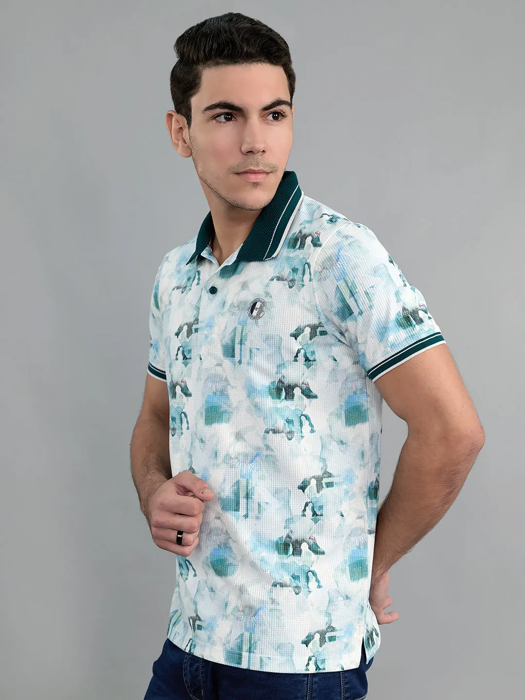 Men Green Printed Collar Half Sleeve T-Shirt sold by Monte Carlo product image thumbnail 3