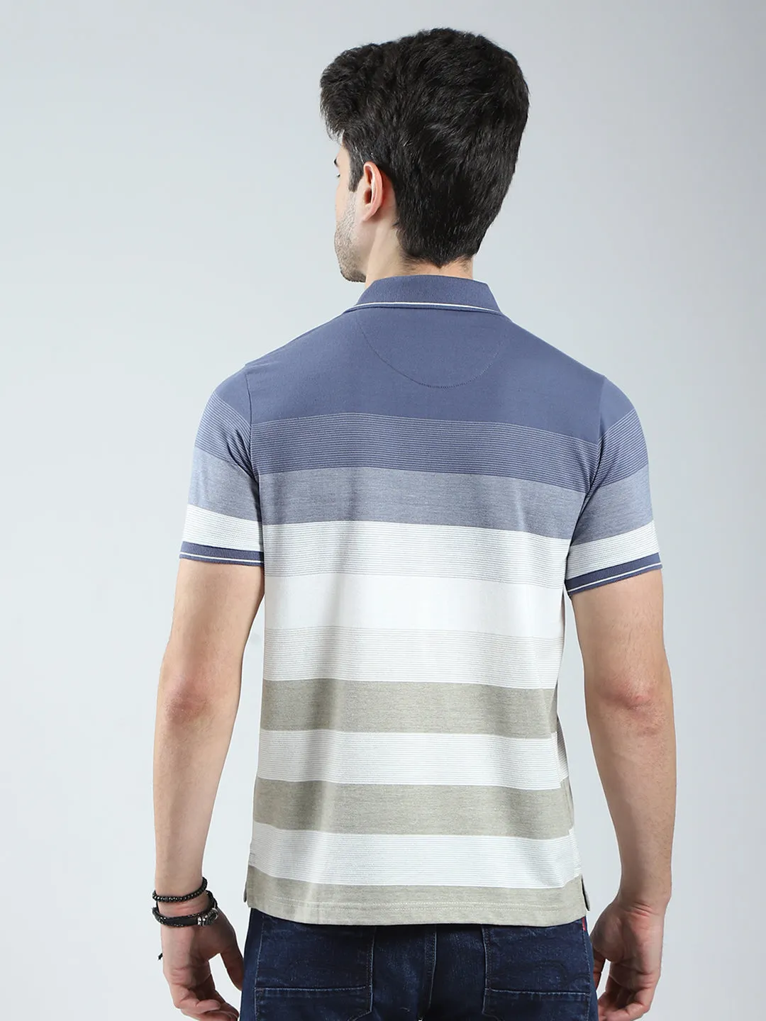 Men Blue Stripe Collar Half Sleeve T-Shirt sold by Monte Carlo product image thumbnail 5