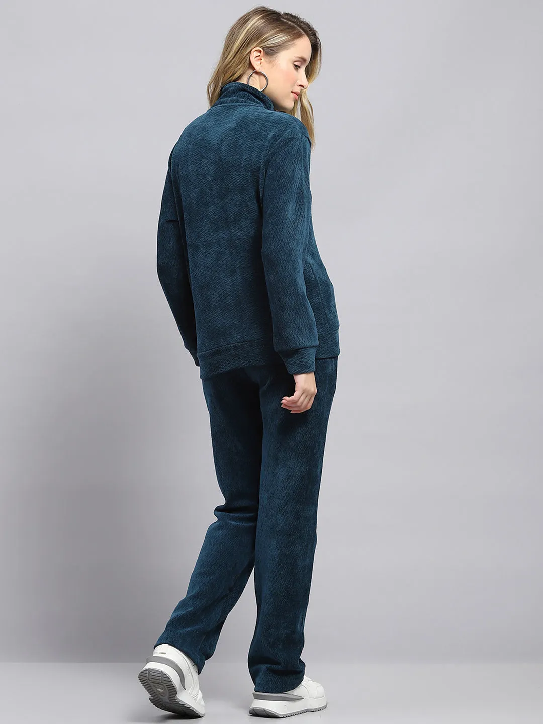 Women Teal Blue Self Design Mock Neck Full Sleeve Tracksuit sold by Monte Carlo product image thumbnail 5