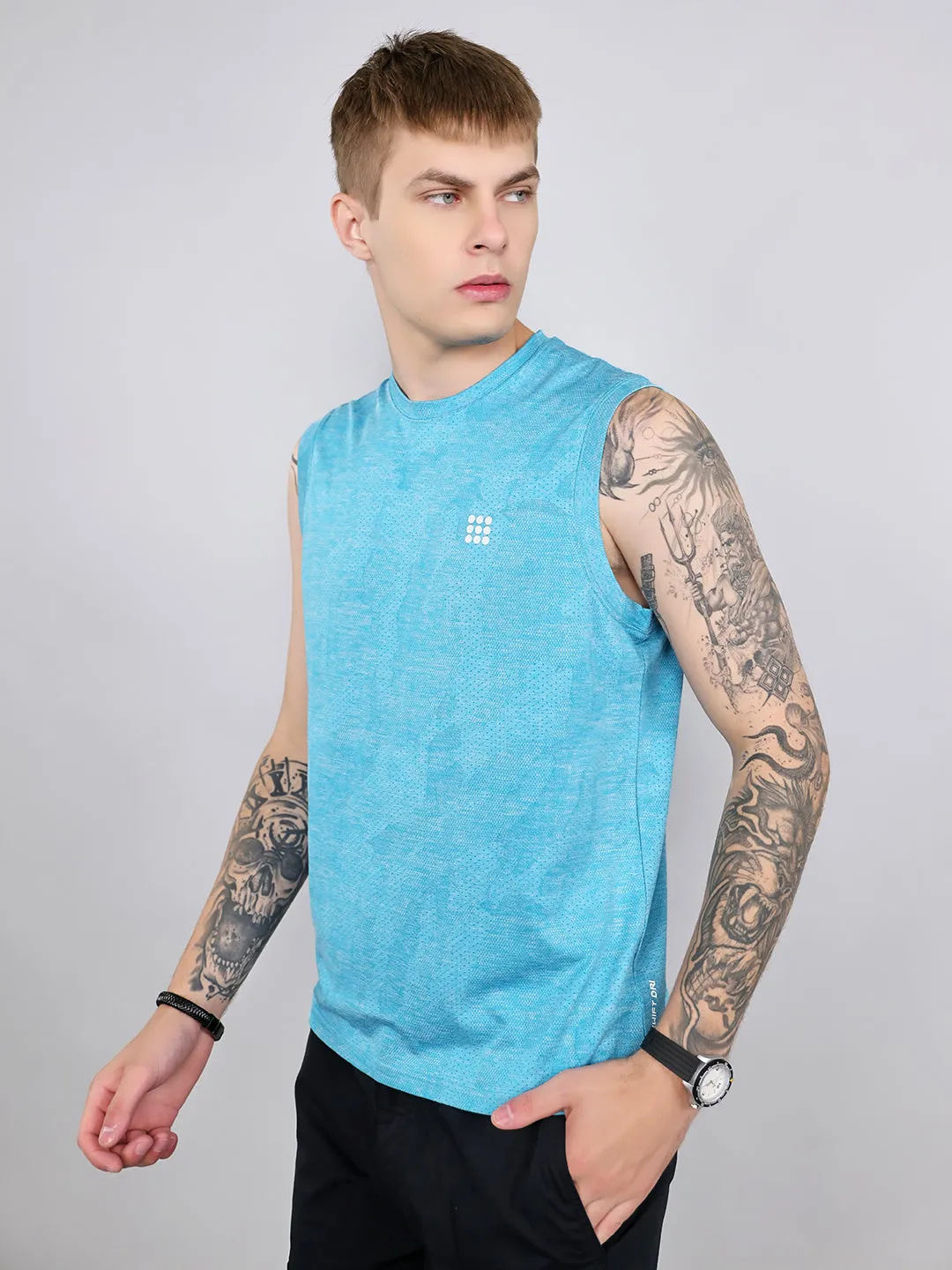 Rock.it Men Blue Jacquard Round Neck Sleeveless T-Shirt sold by Monte Carlo product image thumbnail 2