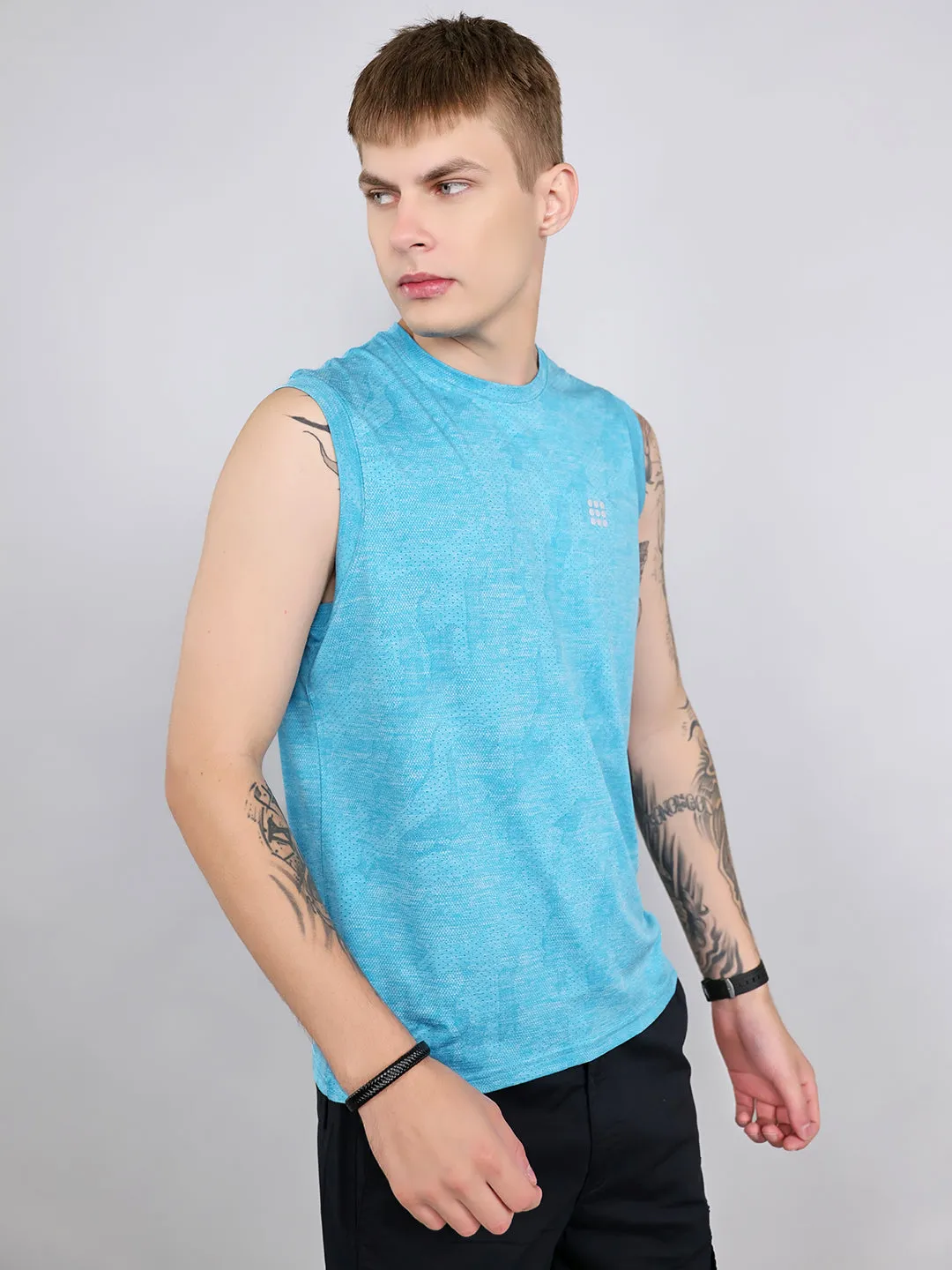 Rock.it Men Blue Jacquard Round Neck Sleeveless T-Shirt sold by Monte Carlo product image thumbnail 3