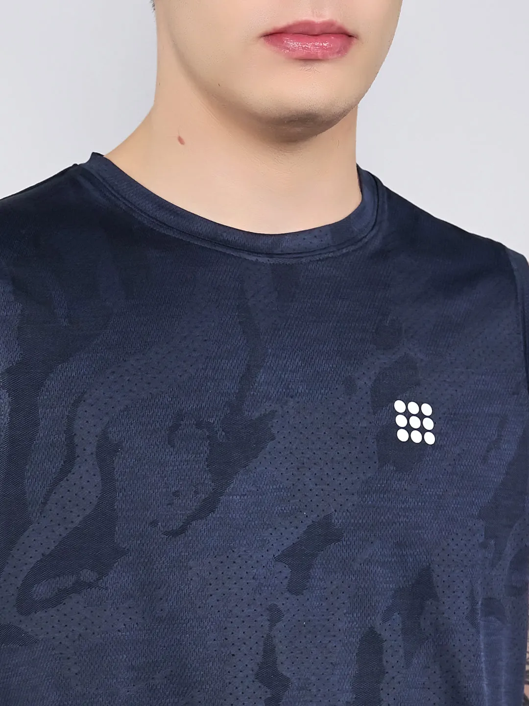 Rock.it Men Navy Blue Jacquard Round Neck Sleeveless T-Shirt sold by Monte Carlo product image thumbnail 5