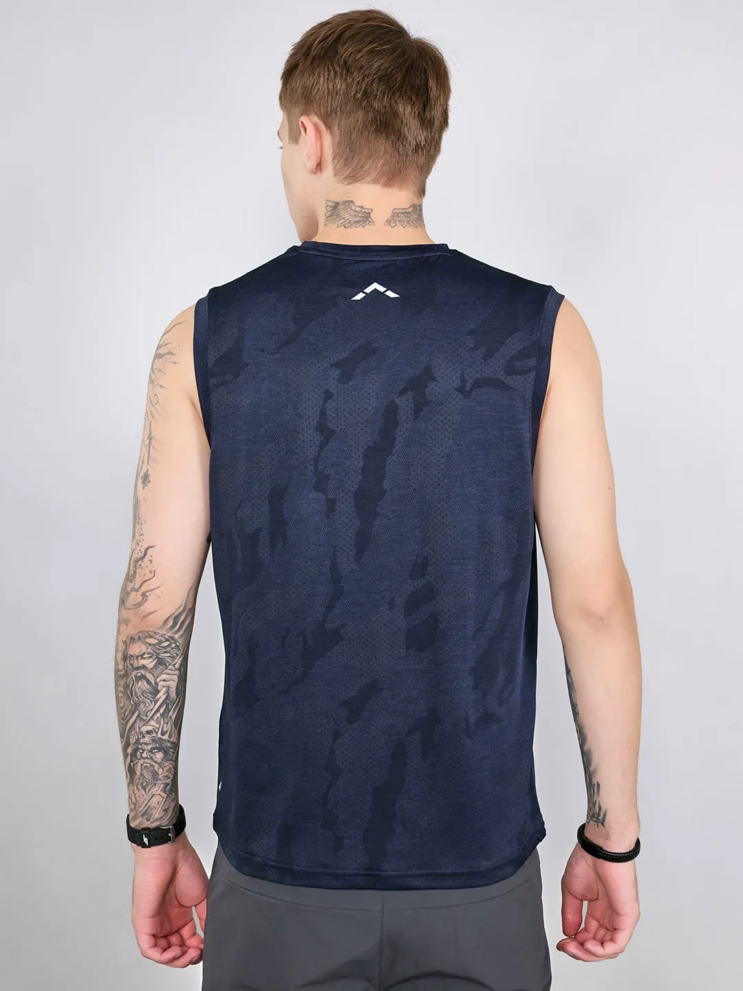 Rock.it Men Navy Blue Jacquard Round Neck Sleeveless T-Shirt sold by Monte Carlo product image thumbnail 4