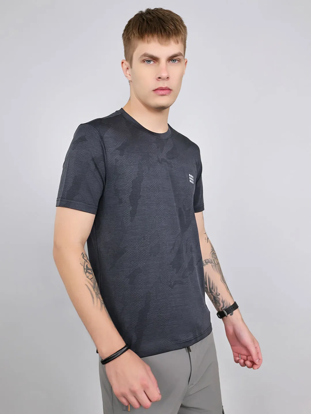 Rock.it Men Charcoal Solid Round Neck Half Sleeve T-Shirt sold by Monte Carlo product image thumbnail 3