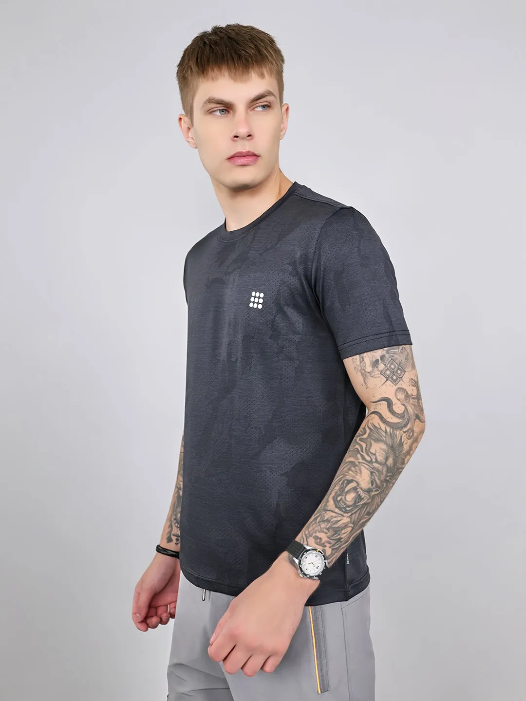 Rock.it Men Charcoal Solid Round Neck Half Sleeve T-Shirt sold by Monte Carlo product image thumbnail 2