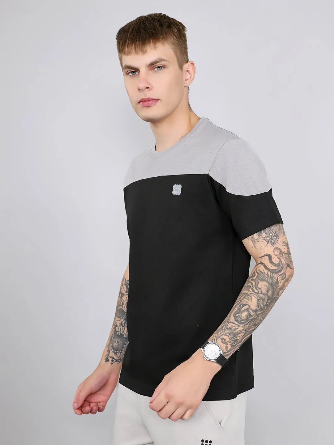 Rock.it Men Grey Solid Round Neck Half Sleeve T-Shirt sold by Monte Carlo product image thumbnail 2