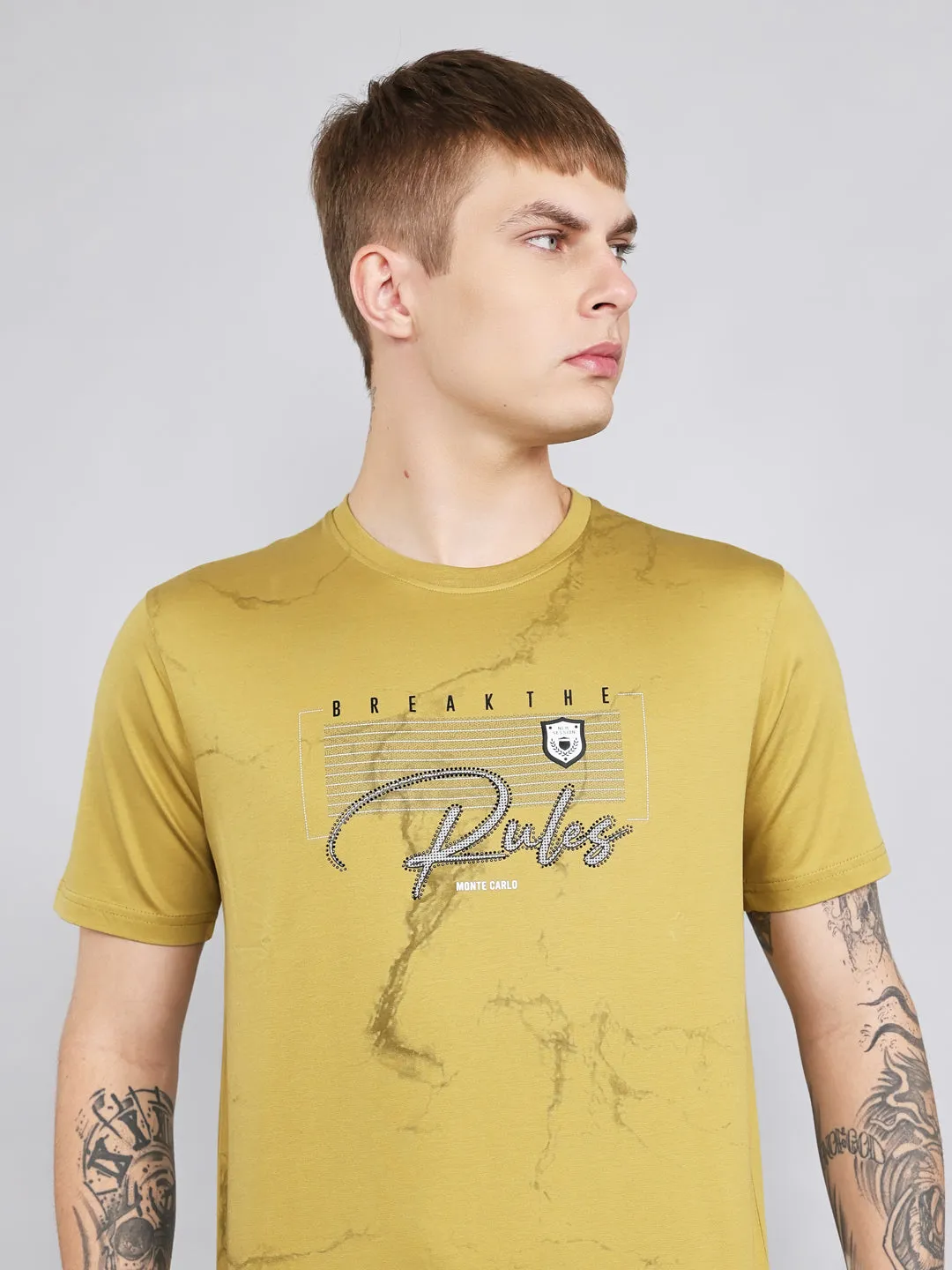 Men Green Printed Round Neck Half Sleeve T-Shirt sold by Monte Carlo product image thumbnail 5