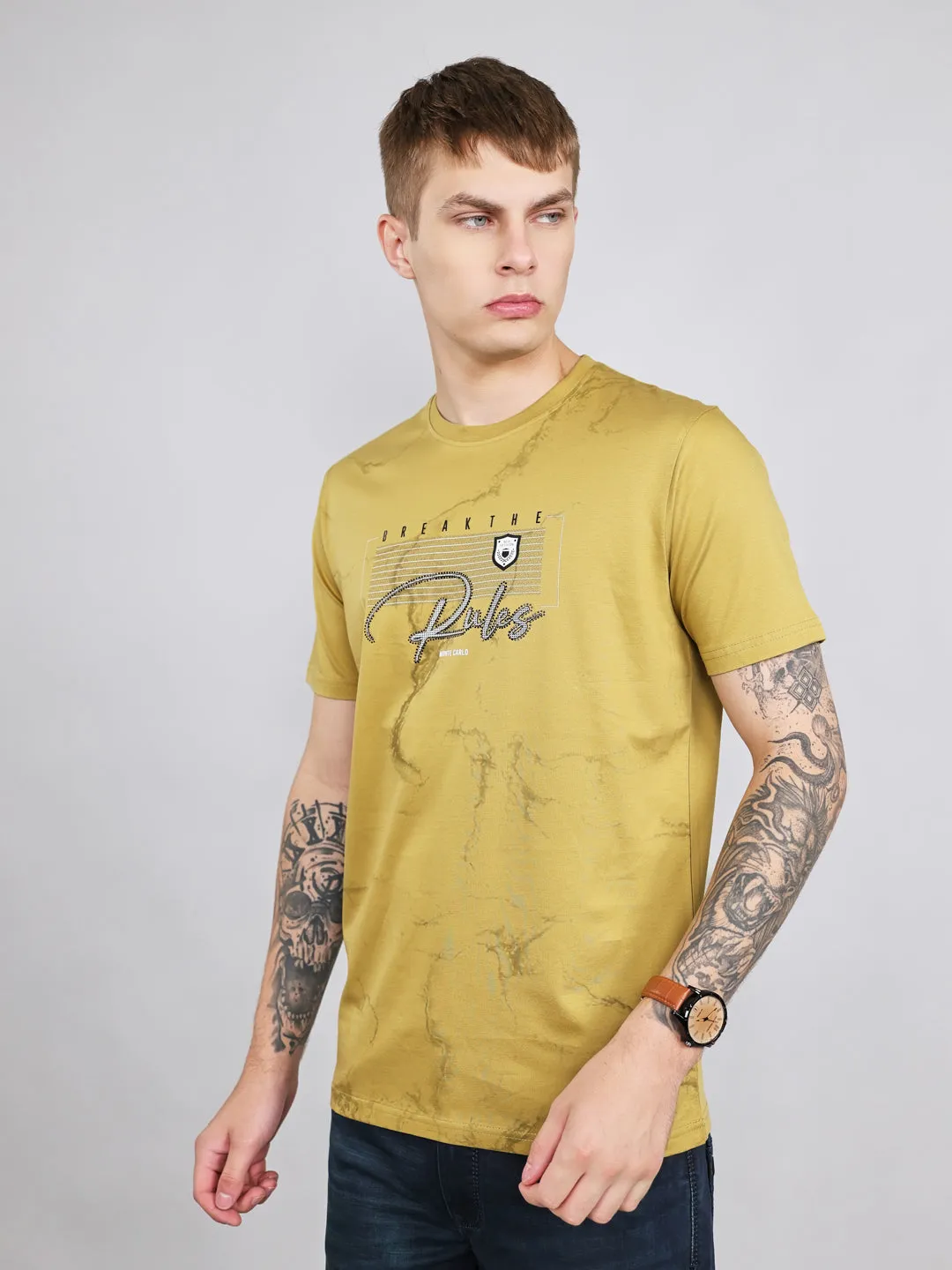 Men Green Printed Round Neck Half Sleeve T-Shirt sold by Monte Carlo product image thumbnail 2