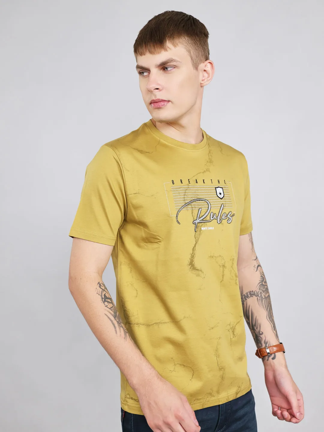 Men Green Printed Round Neck Half Sleeve T-Shirt sold by Monte Carlo product image thumbnail 3