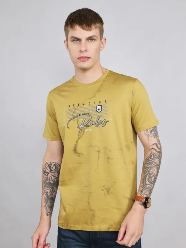 Men Green Printed Round Neck Half Sleeve T-Shirt made by Monte Carlo