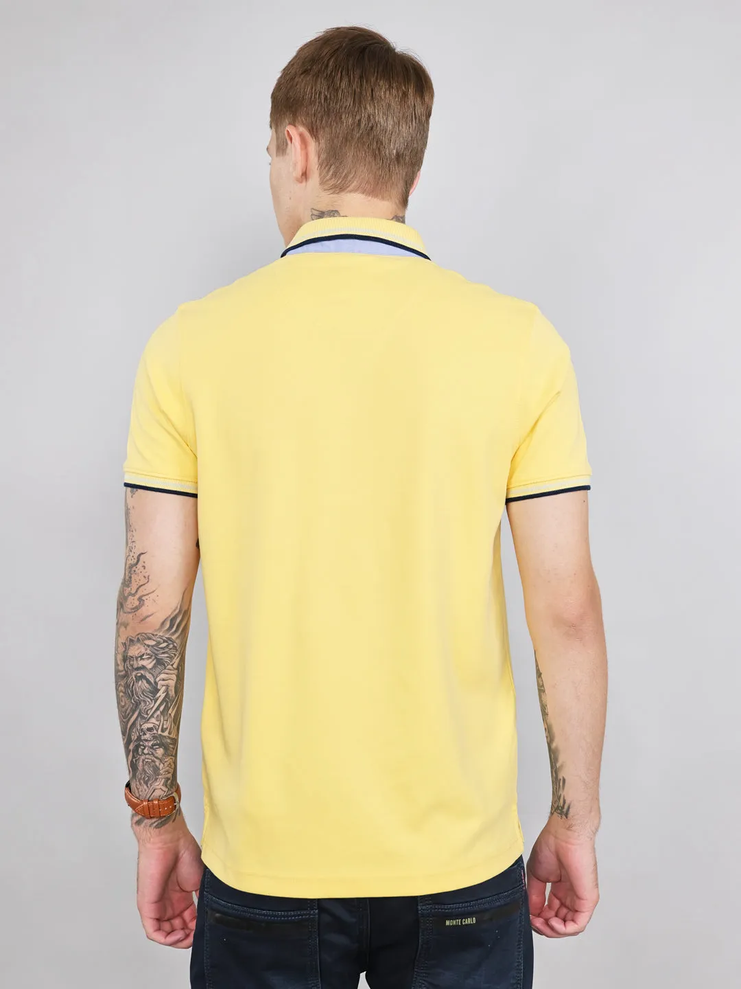 Men Yellow Solid Collar Half Sleeve T-Shirt sold by Monte Carlo product image thumbnail 4