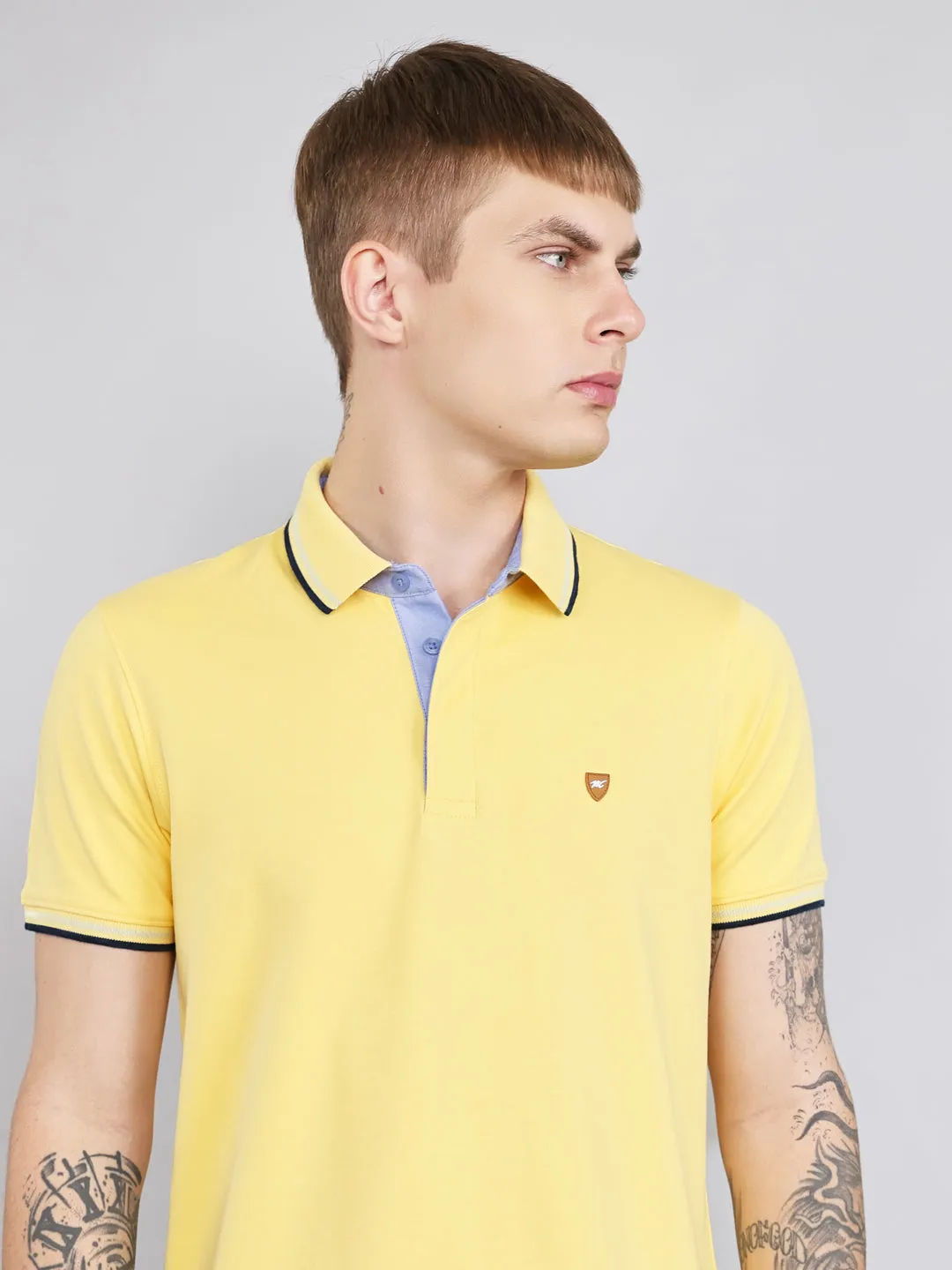 Men Yellow Solid Collar Half Sleeve T-Shirt sold by Monte Carlo product image thumbnail 5