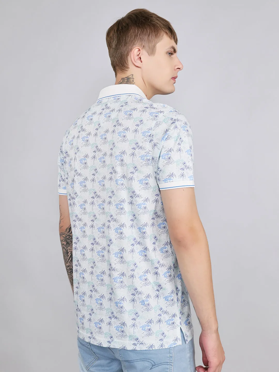 Men White Printed Collar Half Sleeve T-Shirt sold by Monte Carlo product image thumbnail 5