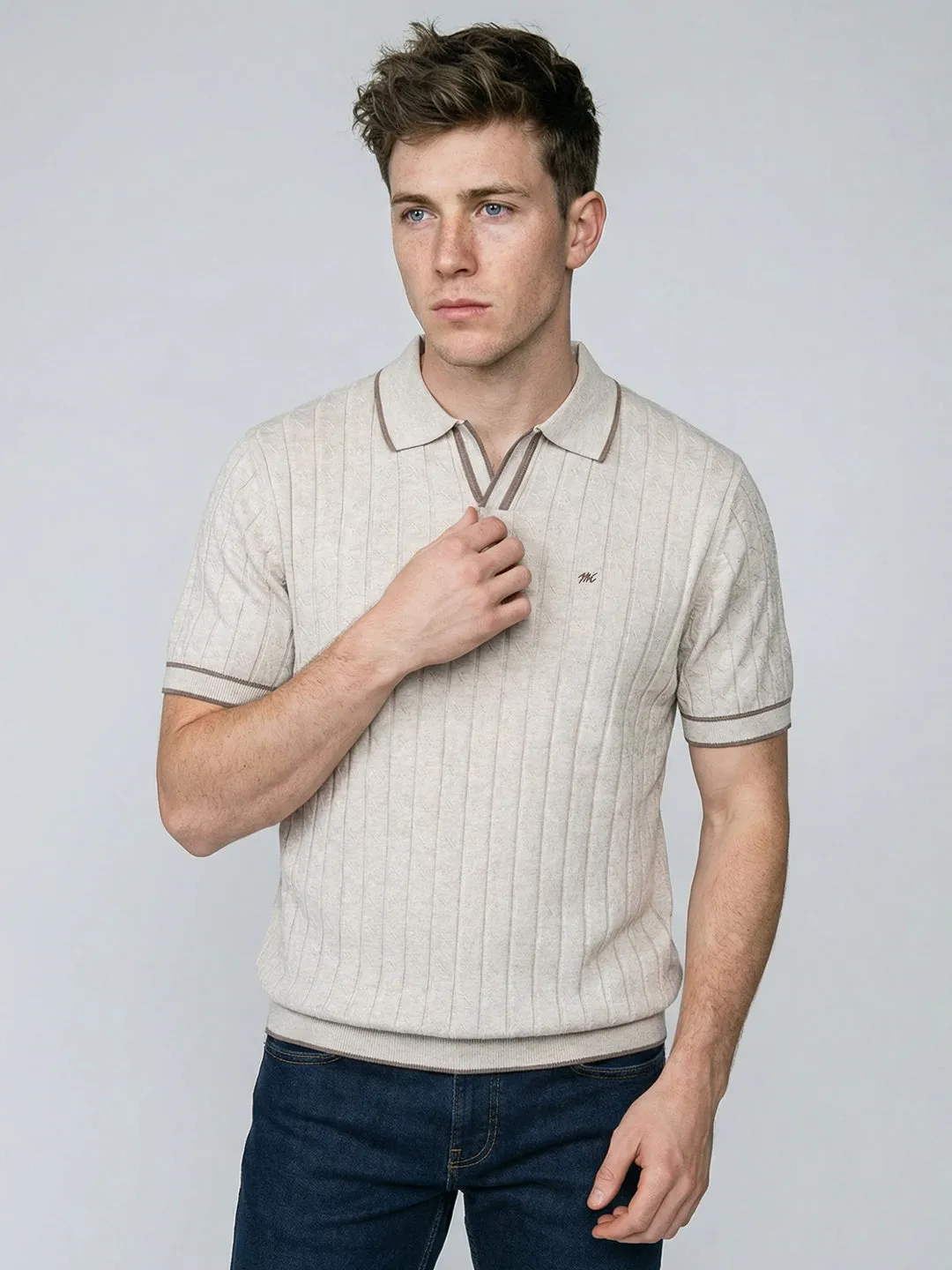 Men Off White Self Design Collar Half Sleeve T-Shirt sold by Monte Carlo product image thumbnail 3