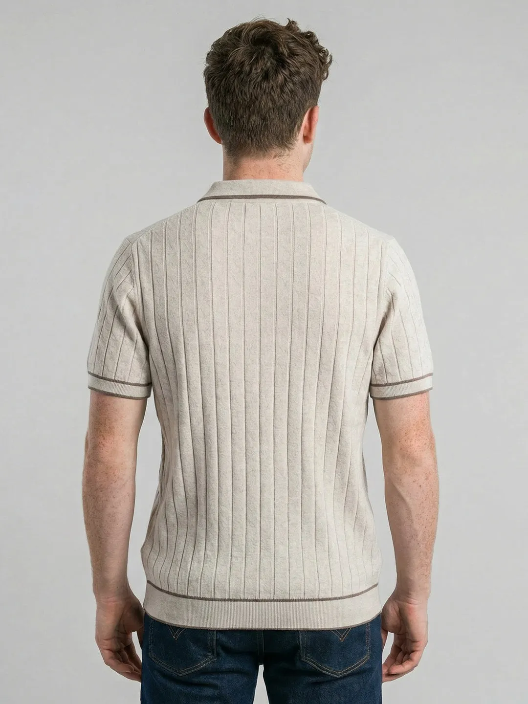 Men Off White Self Design Collar Half Sleeve T-Shirt sold by Monte Carlo product image thumbnail 4