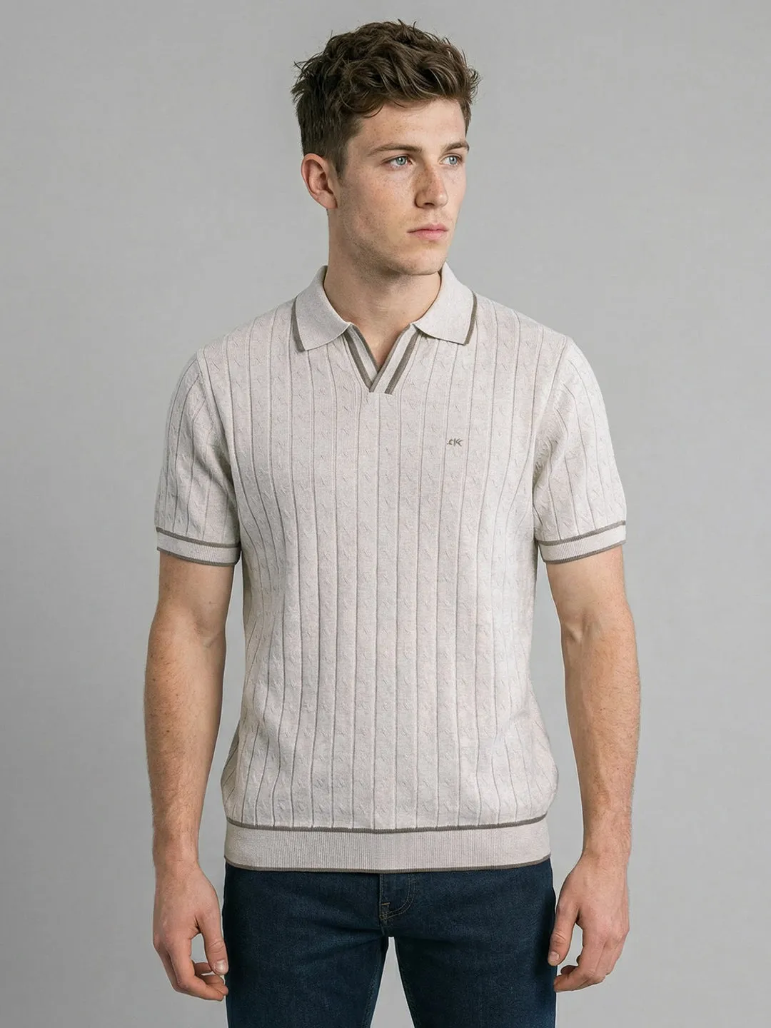 Men Off White Self Design Collar Half Sleeve T-Shirt sold by Monte Carlo product image thumbnail 2