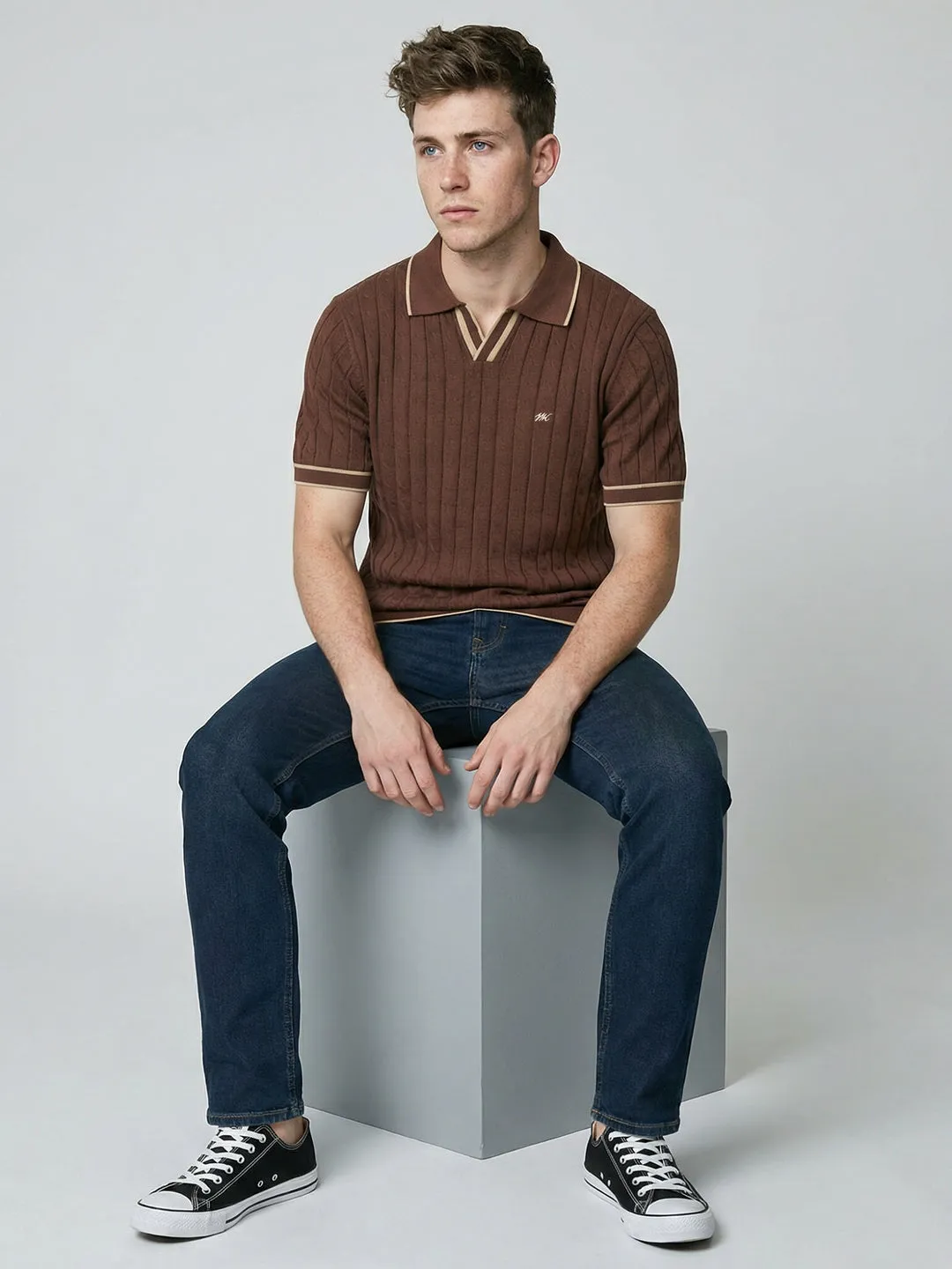 Men Brown Self Design Collar Half Sleeve T-Shirt sold by Monte Carlo product image thumbnail 5