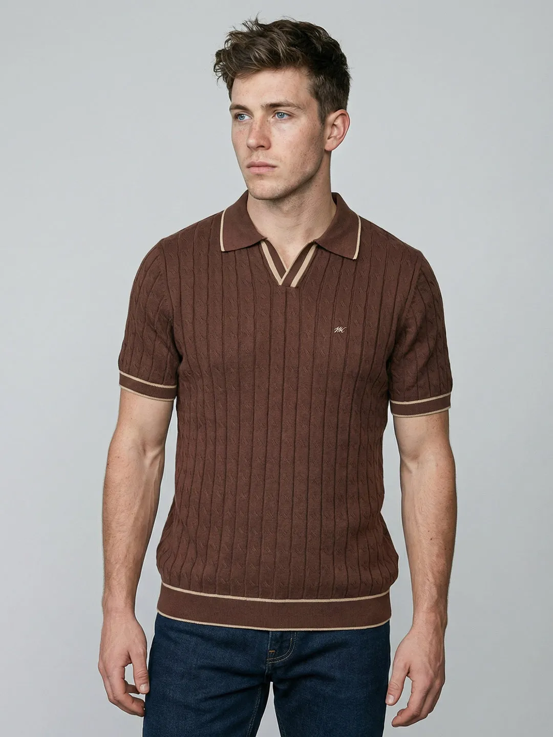 Men Brown Self Design Collar Half Sleeve T-Shirt sold by Monte Carlo product image thumbnail 2