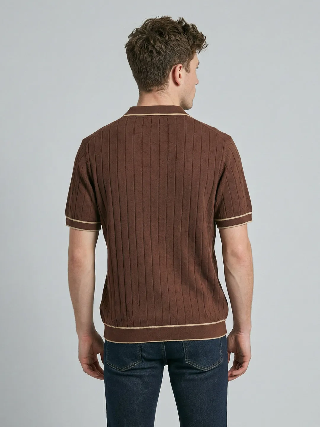 Men Brown Self Design Collar Half Sleeve T-Shirt sold by Monte Carlo product image thumbnail 4