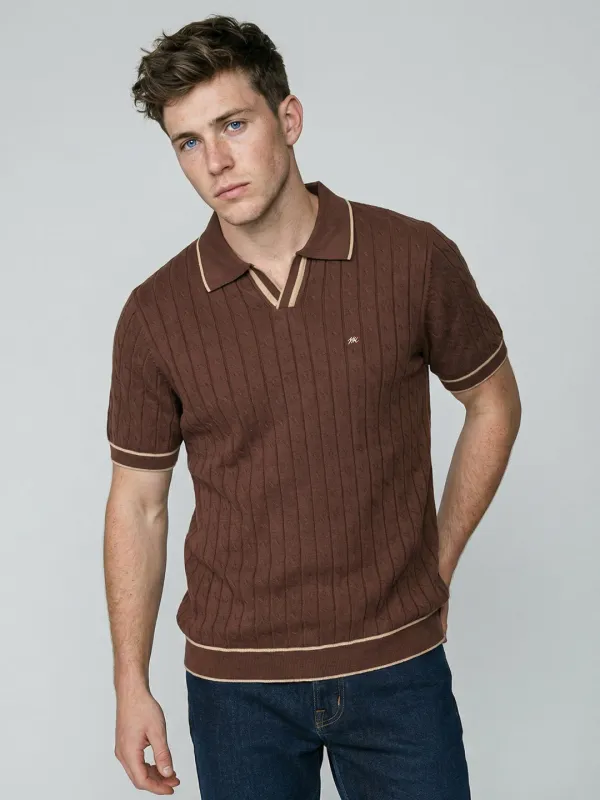 Men Brown Self Design Collar Half Sleeve T-Shirt made by Monte Carlo